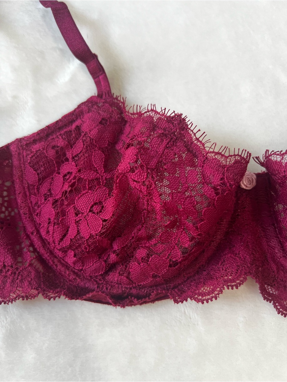 Burgundy/Fuchsia Victoria’s Secret Lace Floral Balconette Bra
